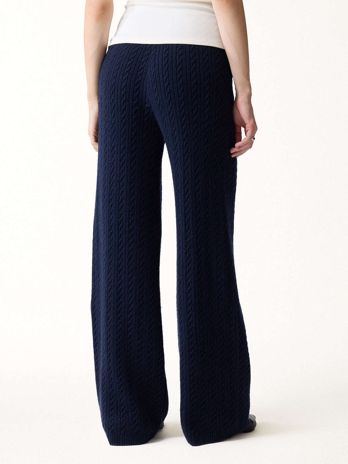 2Pcs Set V-Neck Long Sleeve Wrap Sweater & Cable-Knit Wide-Leg Pants with Pockets