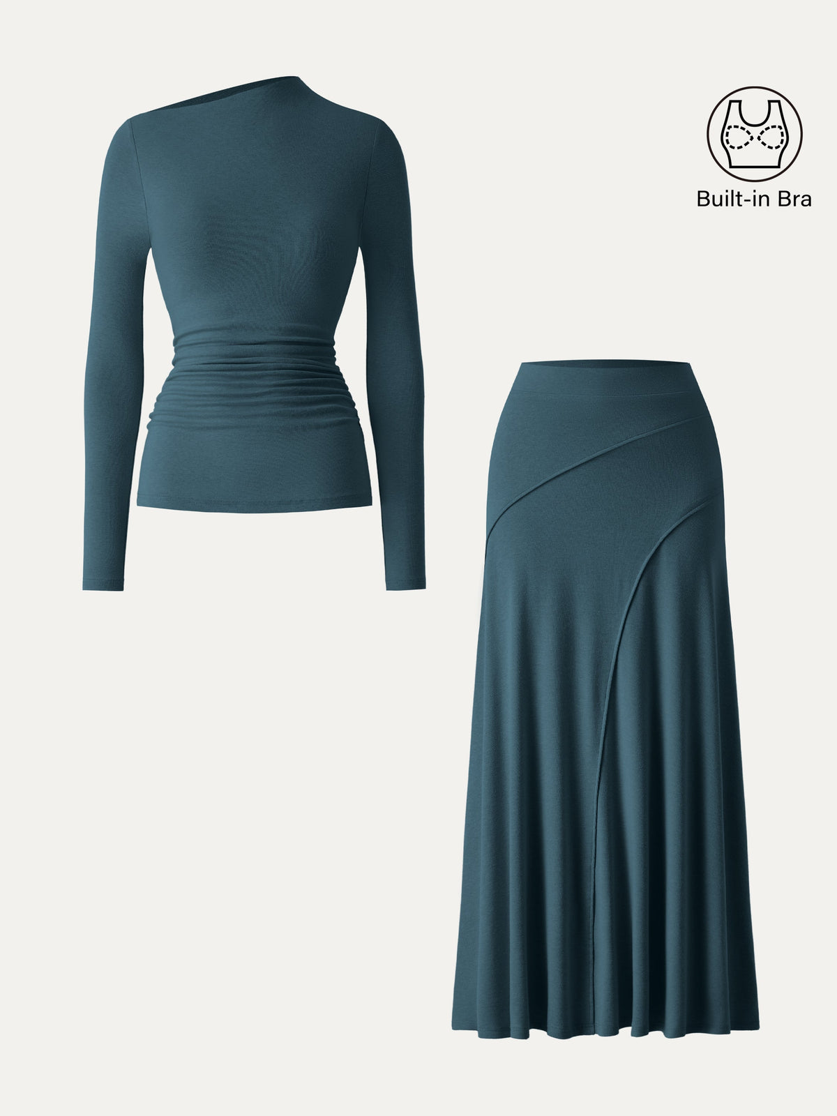 2Pcs Set LiteWarm Asymmetrical Built-In Bra Top 2.0 & A-Line Midi Skirt