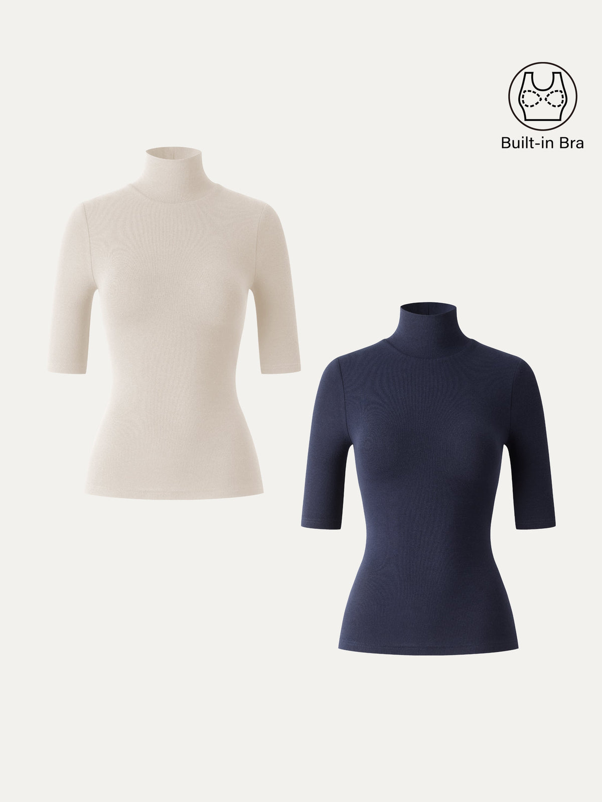 LiteWarm Essential Turtleneck Elbow Length Sleeve Built-In Bra Top 3.0