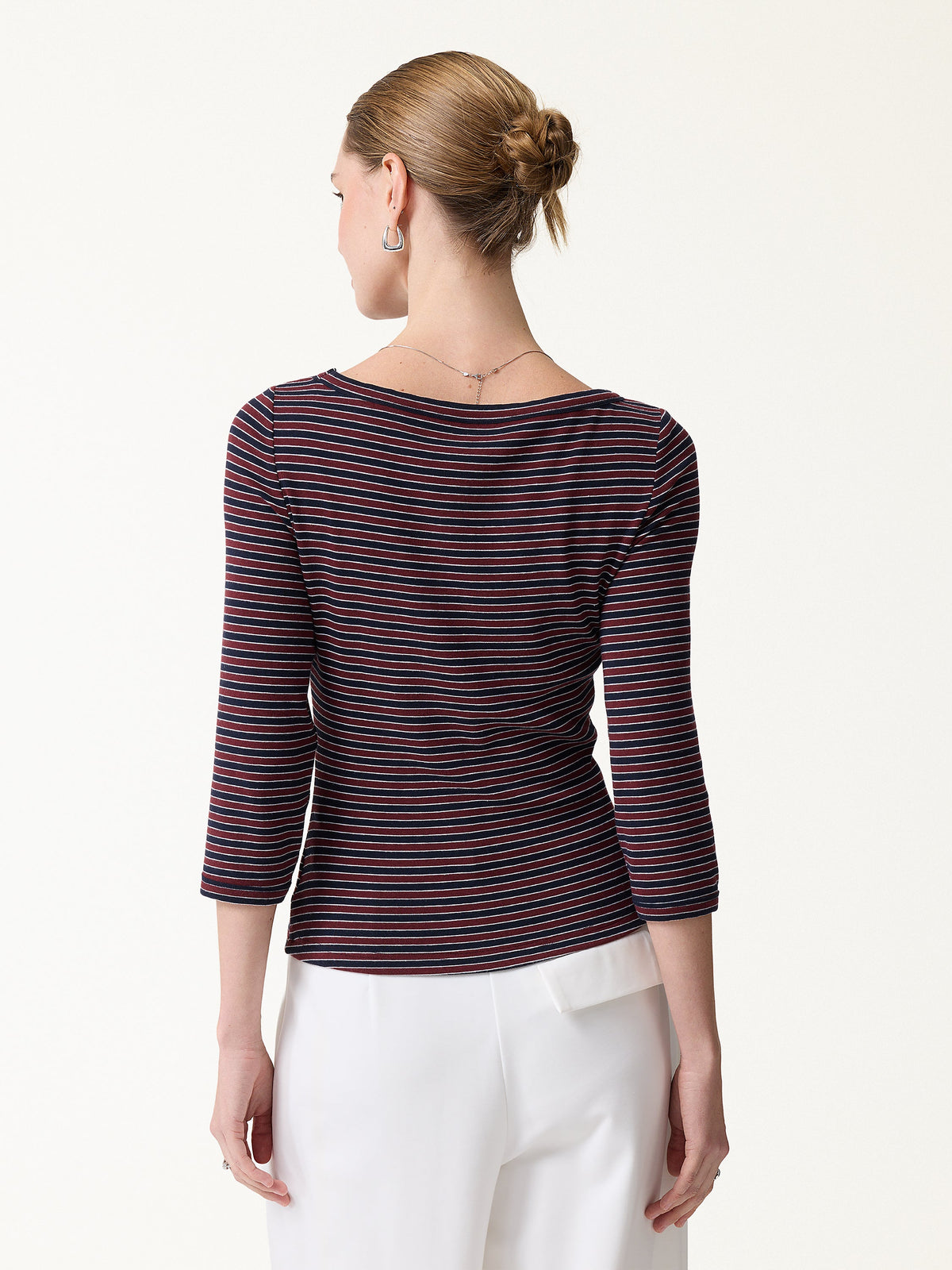 LiteWarm Striped Parisian Boatneck 3/4 Sleeve Built-In Bra Top 2.0