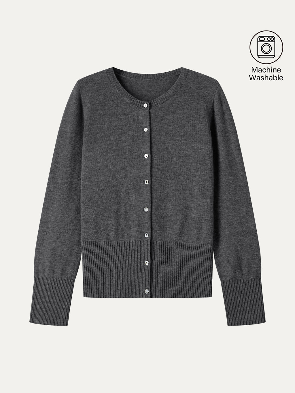 100% Merino Wool Crew Neck Long Sleeve Button-Front Cardigan