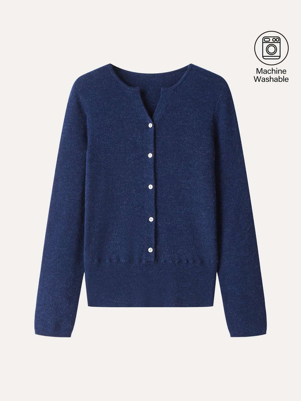 Merino Blend V-Neck Long Sleeve Half-Placket Sweater