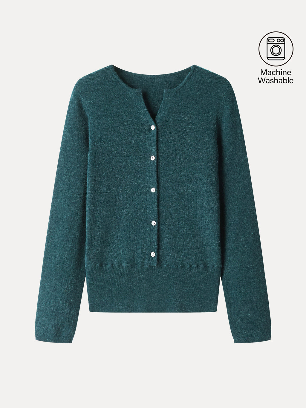 Merino Blend V-Neck Long Sleeve Half-Placket Sweater