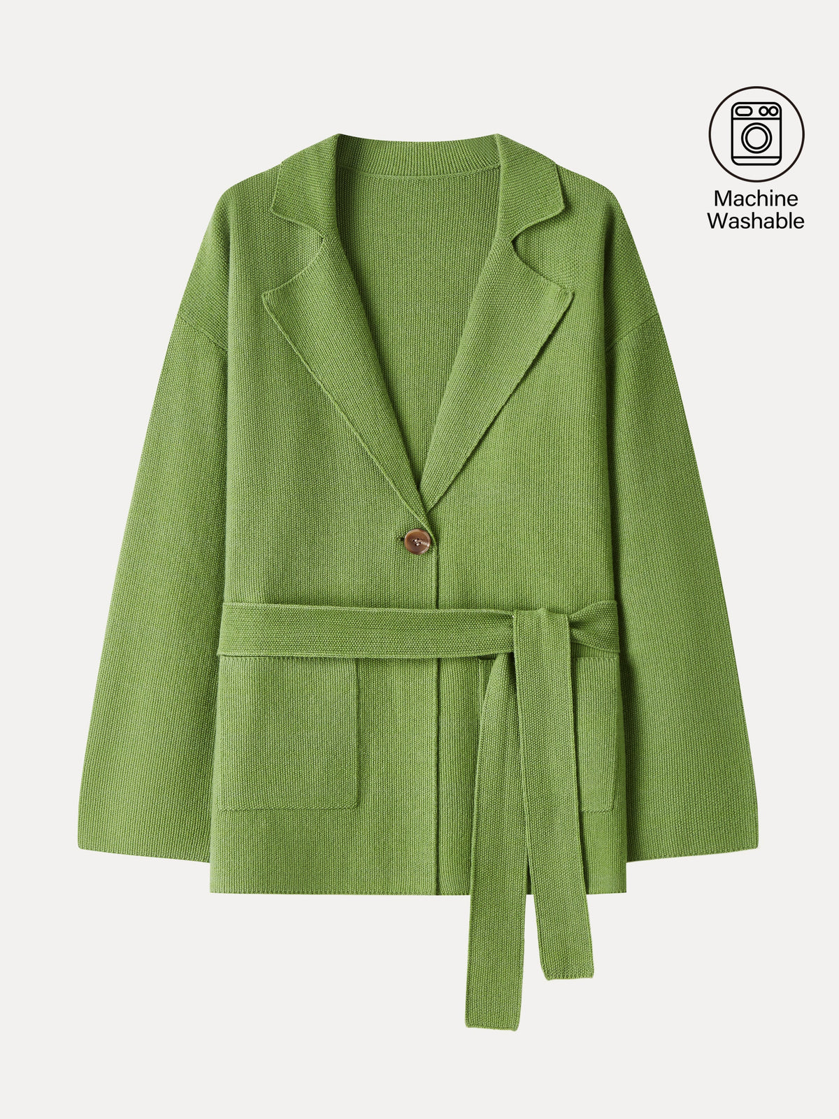 Merino Blend Peaked Lapel Long Sleeve Belted Cardigan with Pockets
