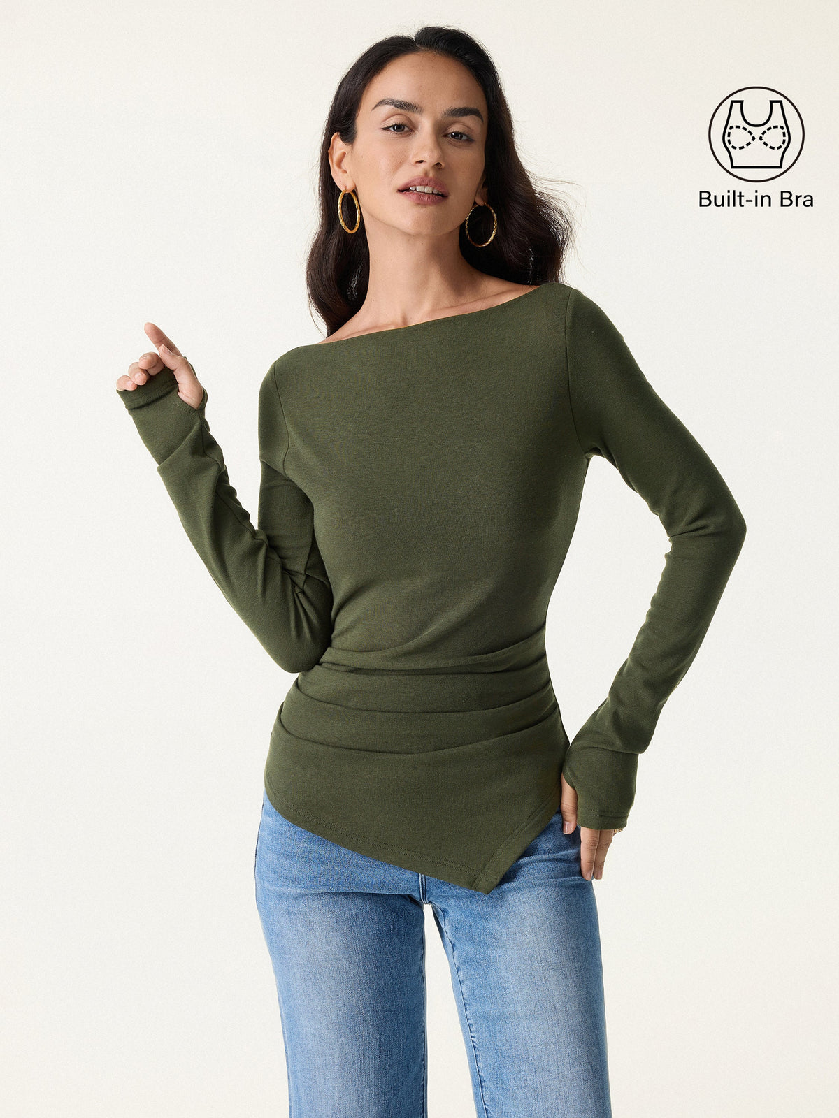 ProWarm Boatneck Side Tucks Asymmetrical Built-In Bra Top 2.0