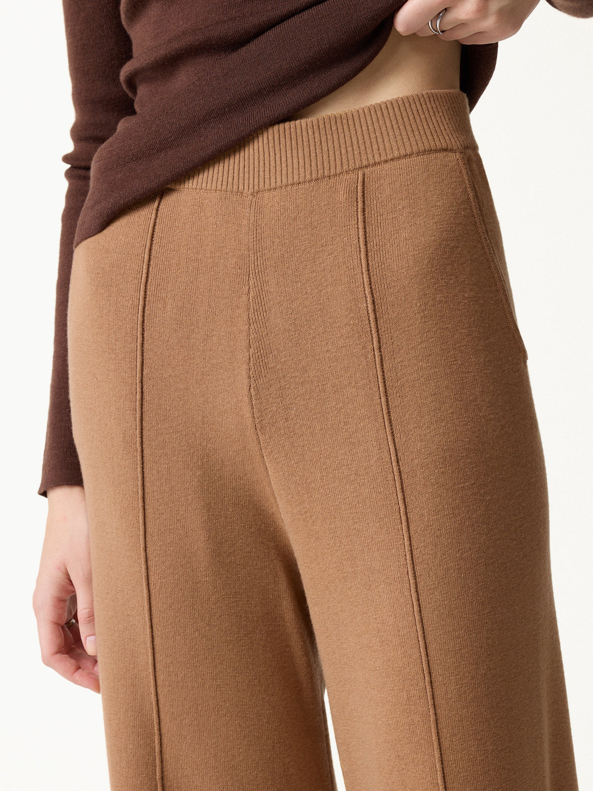 Merino Blend High-Rise Pintuck Wide-Leg Pants with Pockets