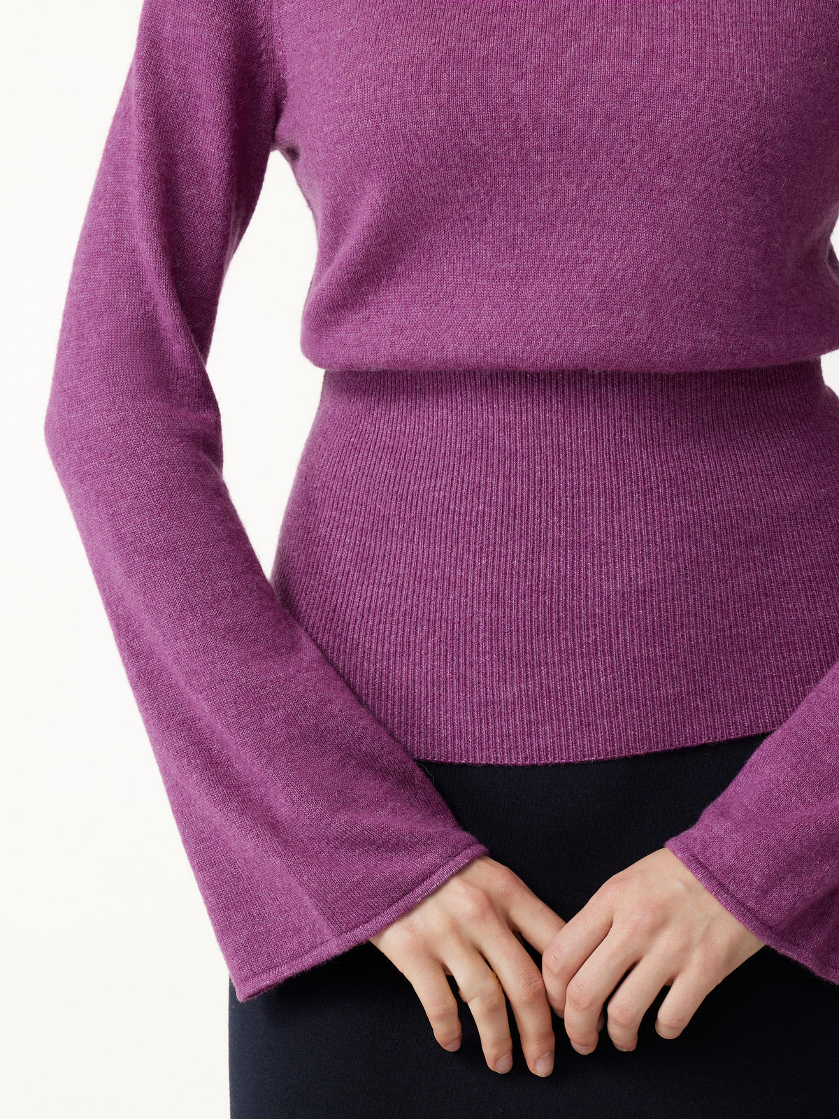 Merino Blend Boatneck Long Sleeve Close-Fit Hem Sweater