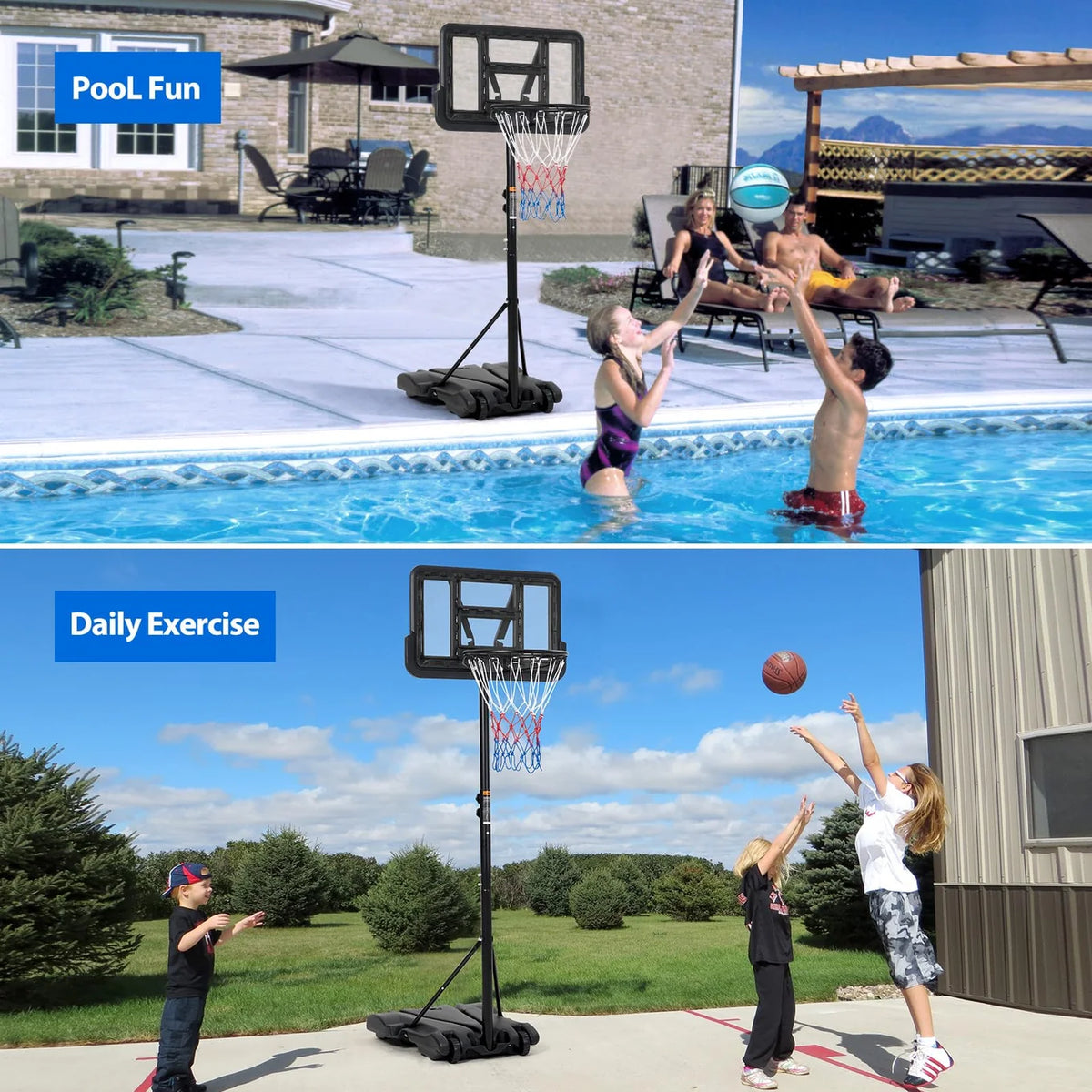 Garvee Portable Kids Basketball Hoop System, 5.4ft to 7ft Height Adjustable Basketball Goal with 28-Inch Backboard, Fillable Base & Built-in Wheels for Youth Indoor Outdoor Play - Grey
