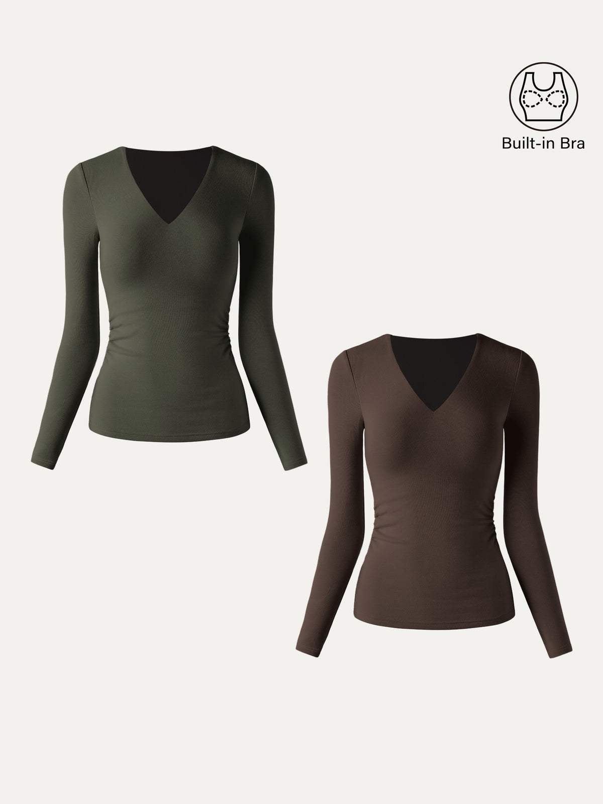 ProWarm V-Neck Long Sleeve Side-Tuck Built-In Bra Top 2.0