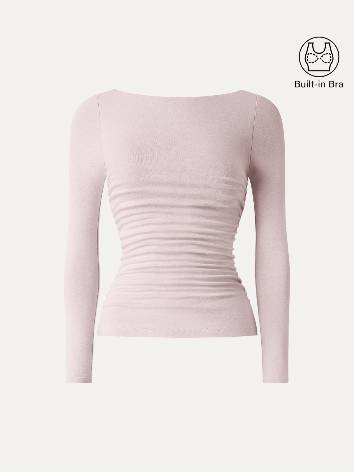 LiteWarm Boatneck Ruched Built-In Bra Top