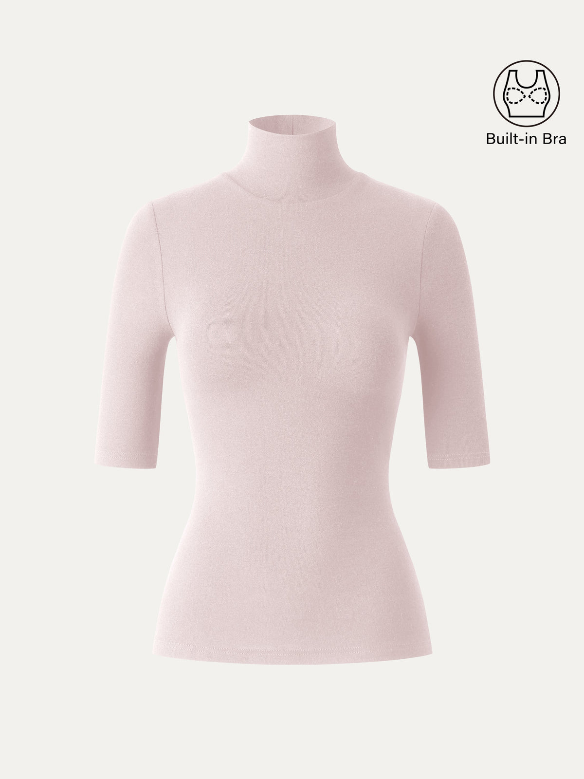 LiteWarm Essential Turtleneck Elbow Length Sleeve Built-In Bra Top 3.0