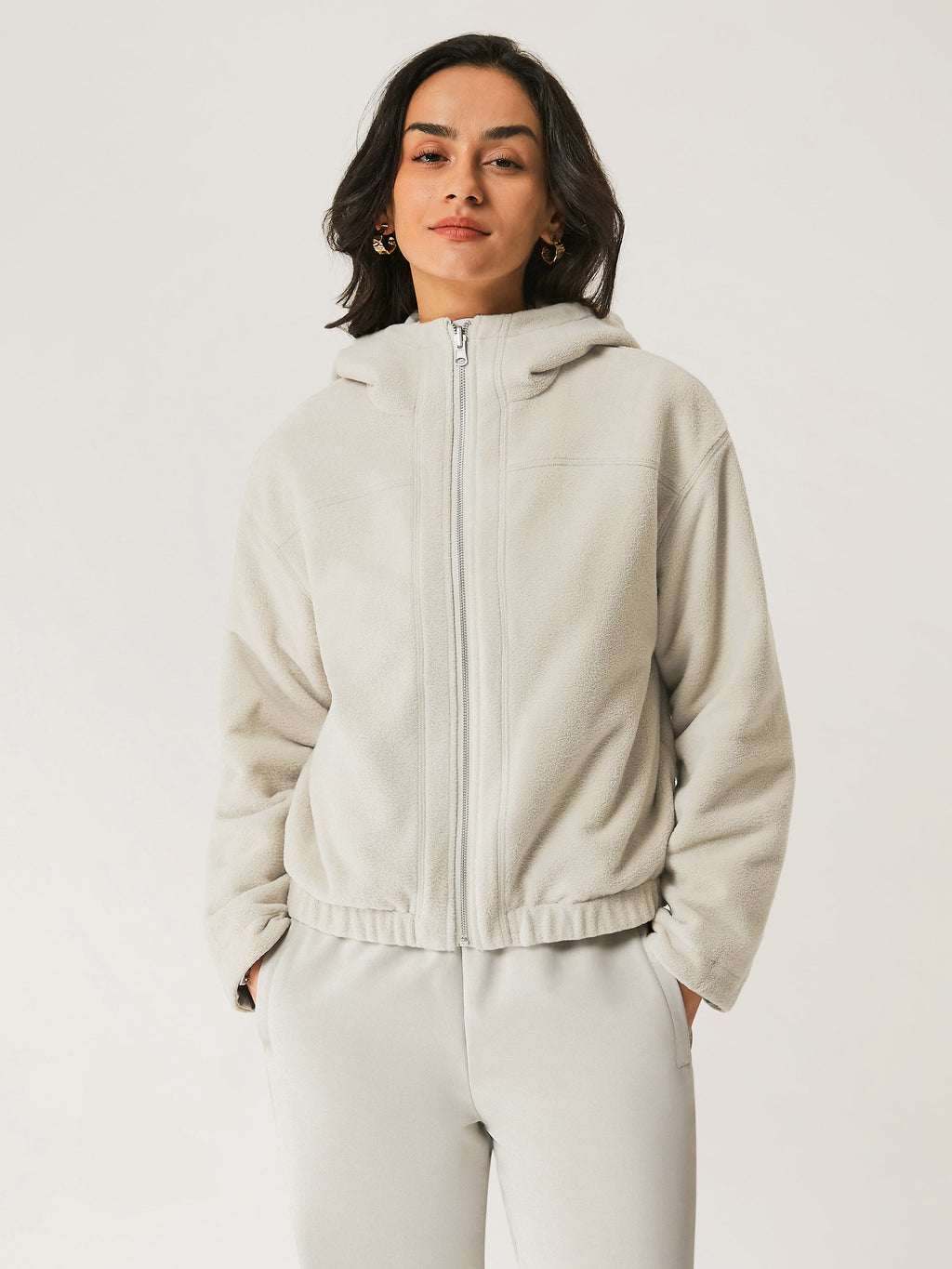 2Pcs Set Fleece Reversable Hooded Jacket & Fleece-Lined Elastic Waist Pants