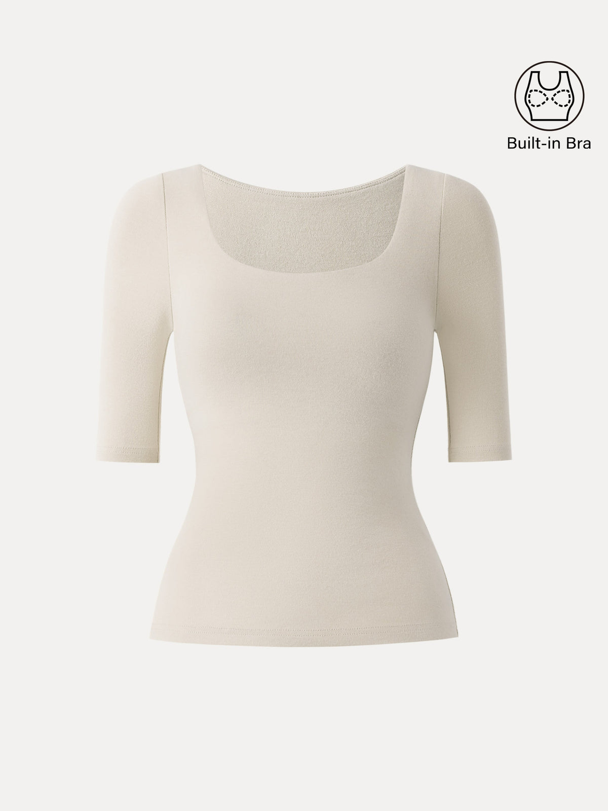 LiteWarm Essential Elbow Length Sleeve Square Neck Built-In Bra Tops 2.0