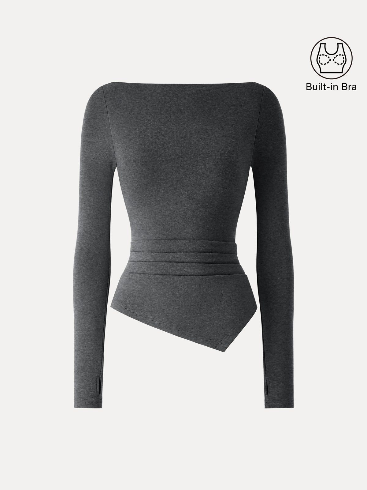 ProWarm Boatneck Side Tucks Asymmetrical Built-In Bra Top 2.0