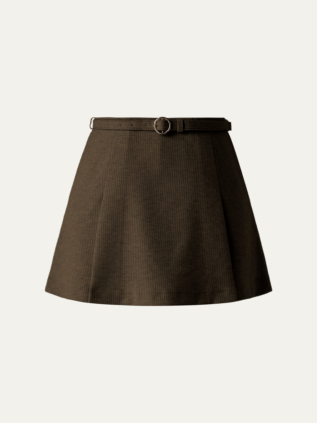 Viscose-Wool Blend High-Rise Belted A-Line Skort with Pockets