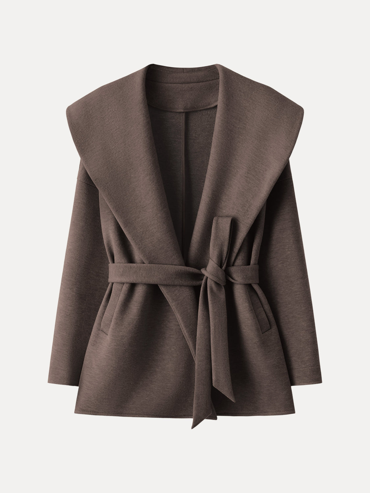 FuzzLuxe Draped Shawl Collar Long Sleeve Belted Jacket