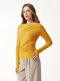 LiteWarm Asymmetrical Neck Long Sleeve Ruched Top