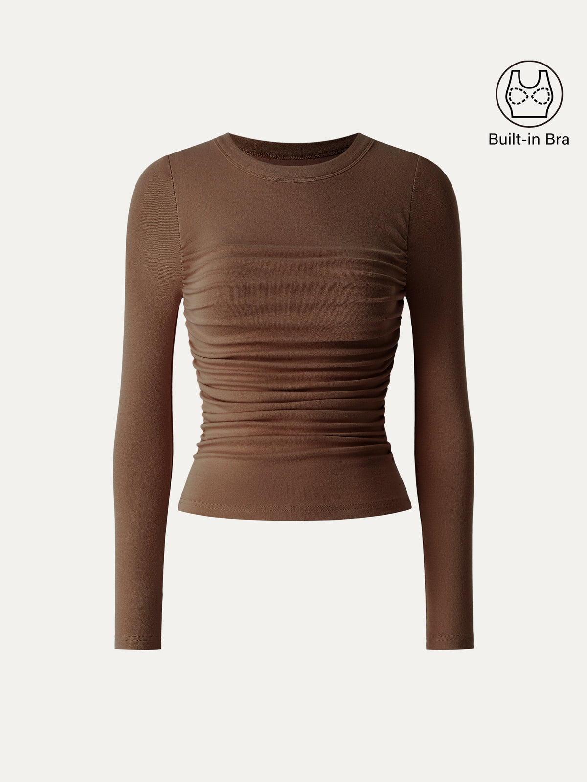 ProWarm Roundneck Long Sleeve Ruched Built-In Bra Top 3.0