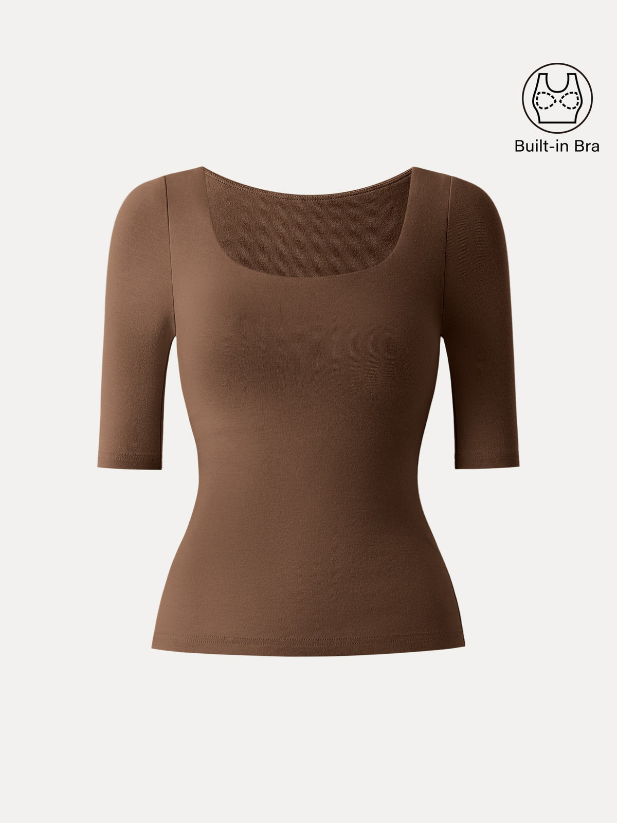 LiteWarm Essential Elbow Length Sleeve Square Neck Built-In Bra Tops 2.0