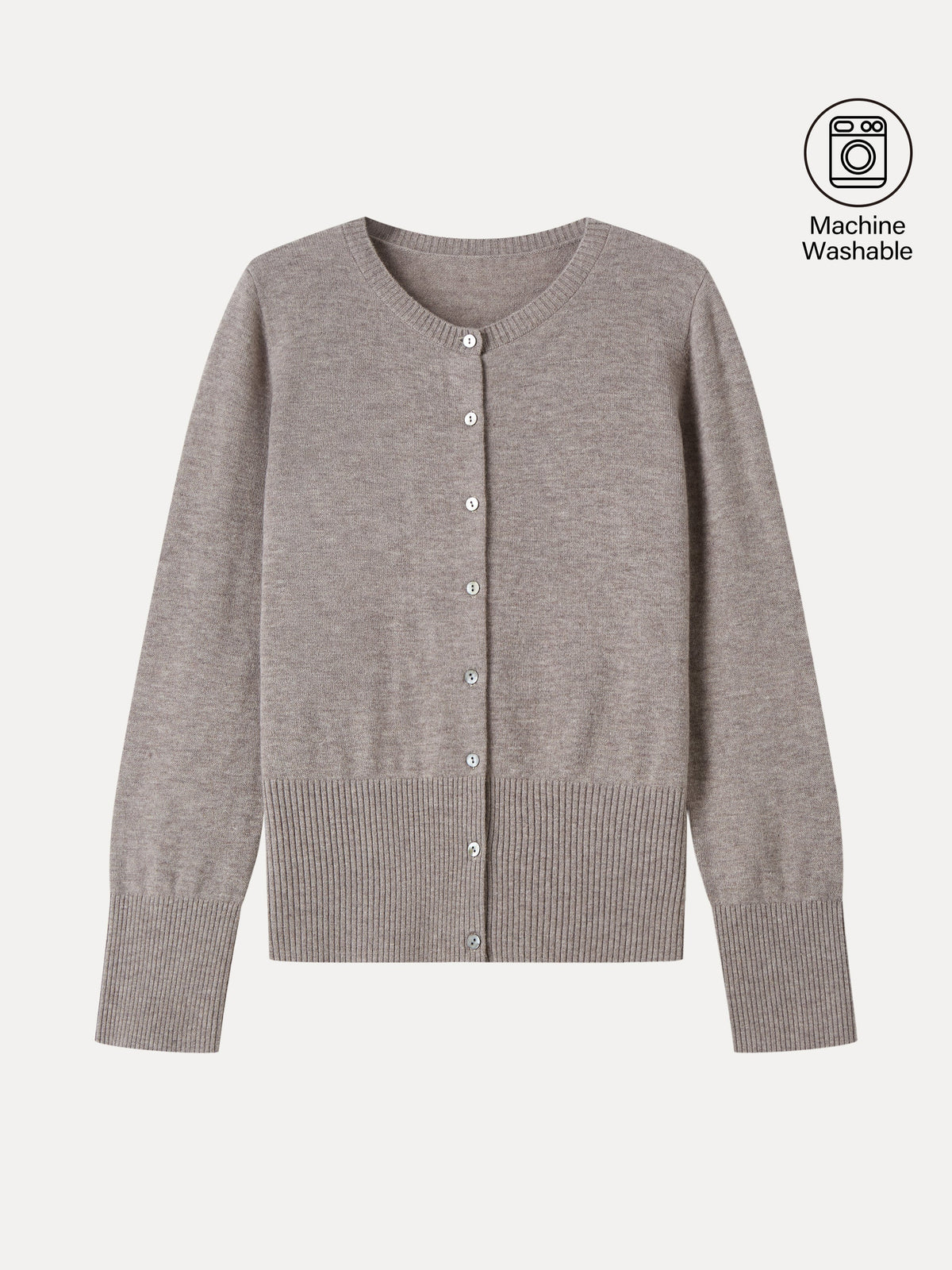 100% Merino Wool Crew Neck Long Sleeve Button-Front Cardigan