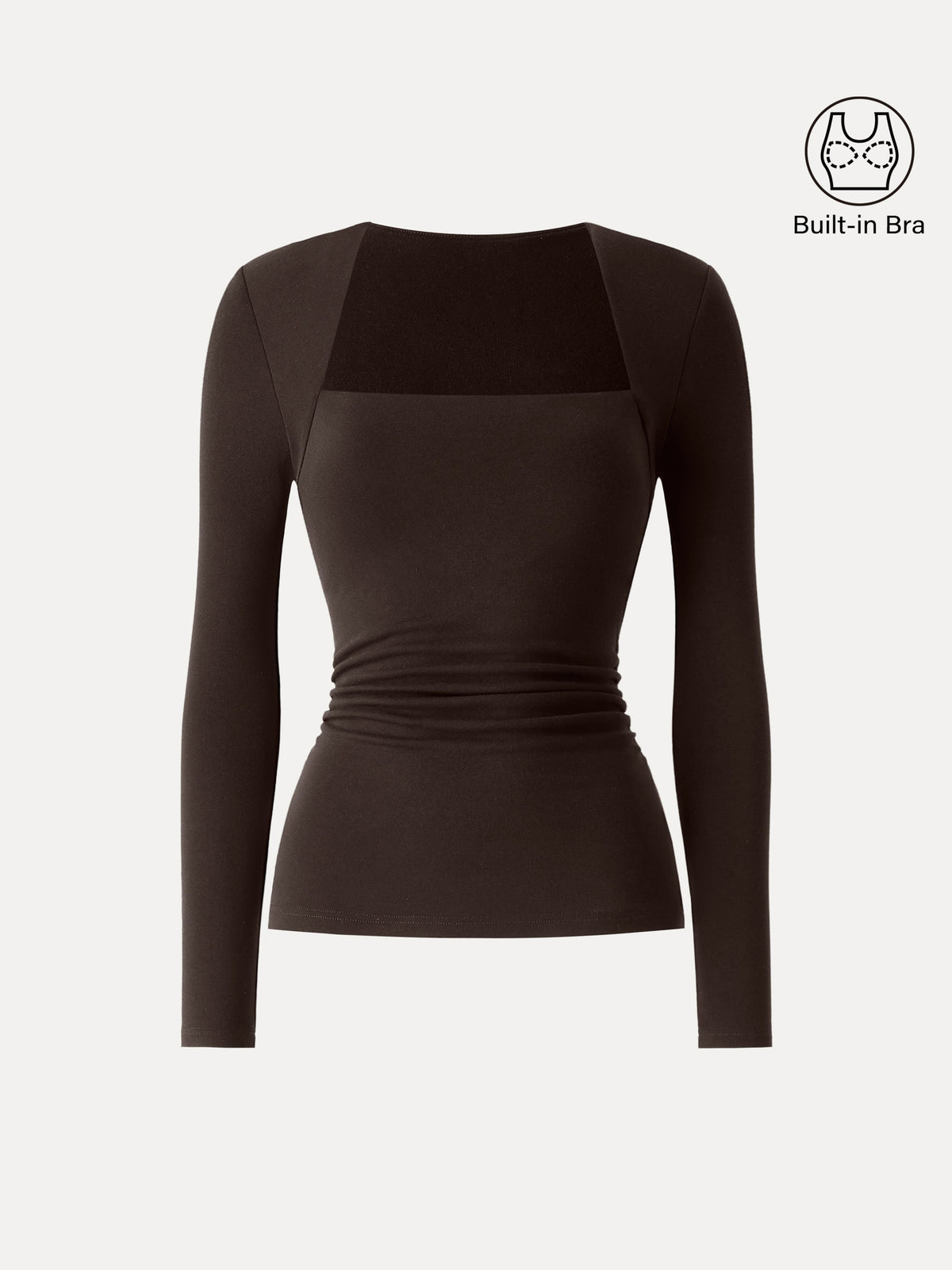 ProWarm Trapeze Neck Long Sleeve Ruched Built-In Bra Top
