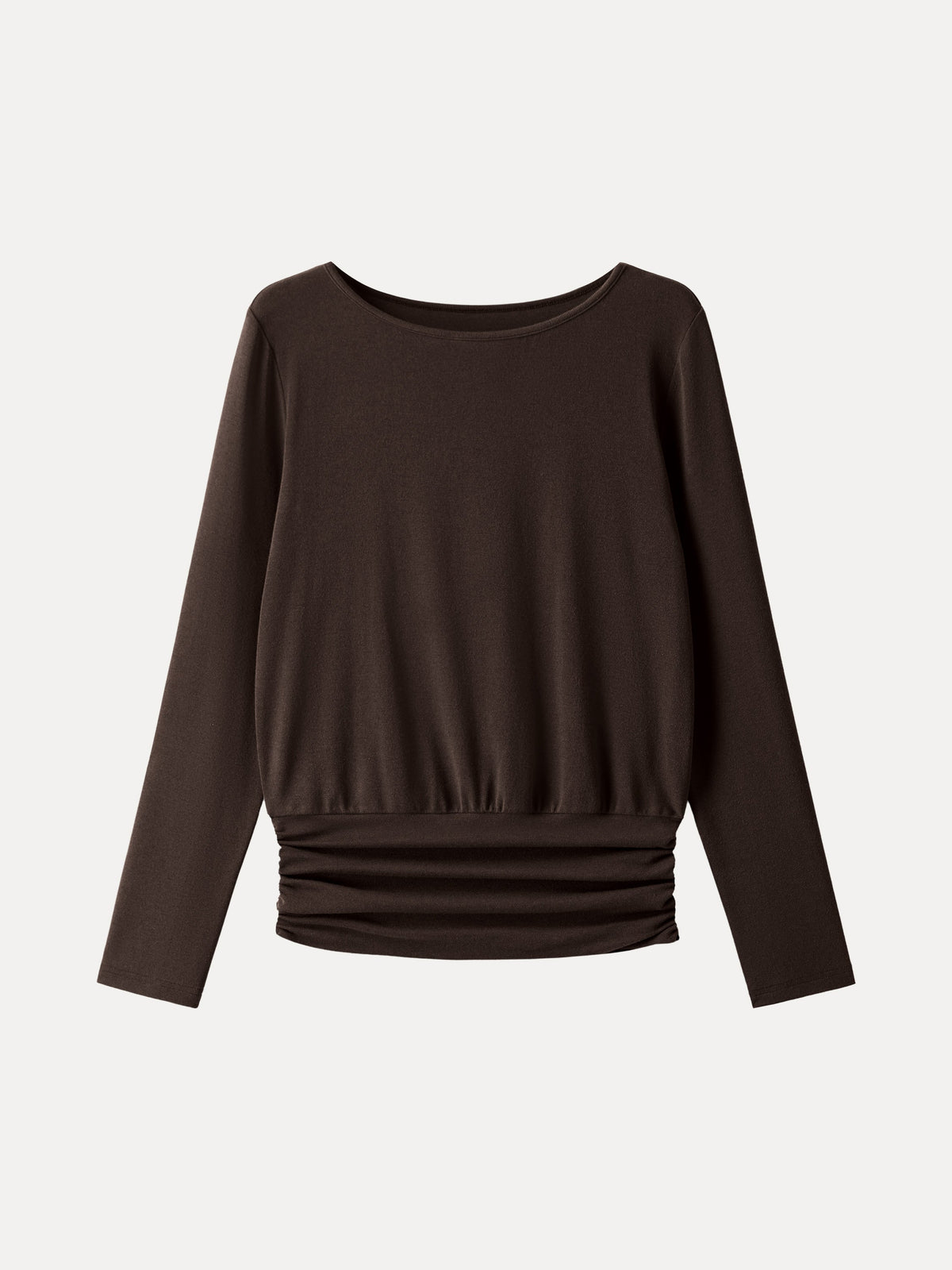LiteWarm Boatneck Long Sleeve Ruched Banded Hem Top