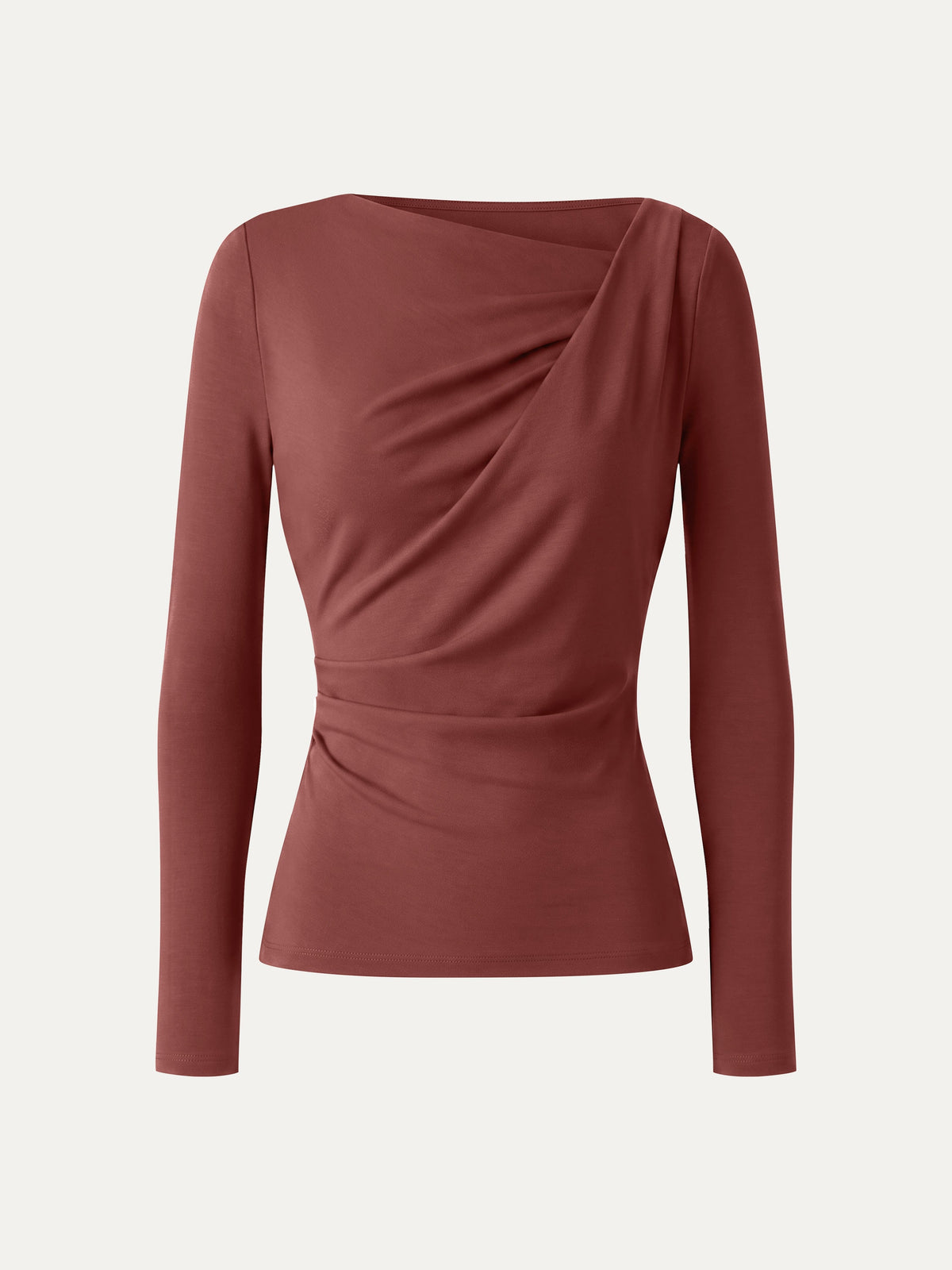 LiteWarm Asymmetrical Neck Long Sleeve Tucked-Waist Top
