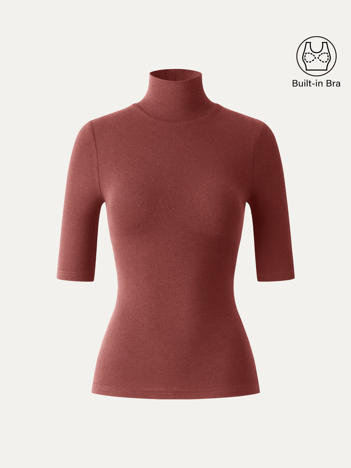 LiteWarm Essential Turtleneck Elbow Length Sleeve Built-In Bra Top 3.0
