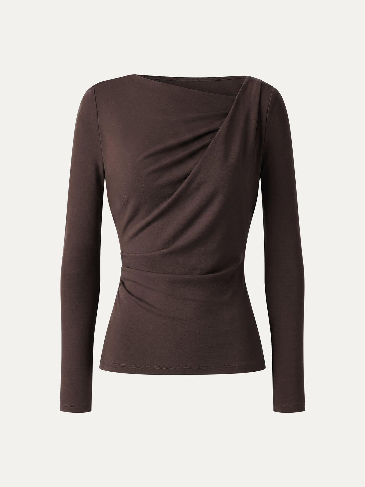 LiteWarm Asymmetrical Neck Long Sleeve Tucked-Waist Top