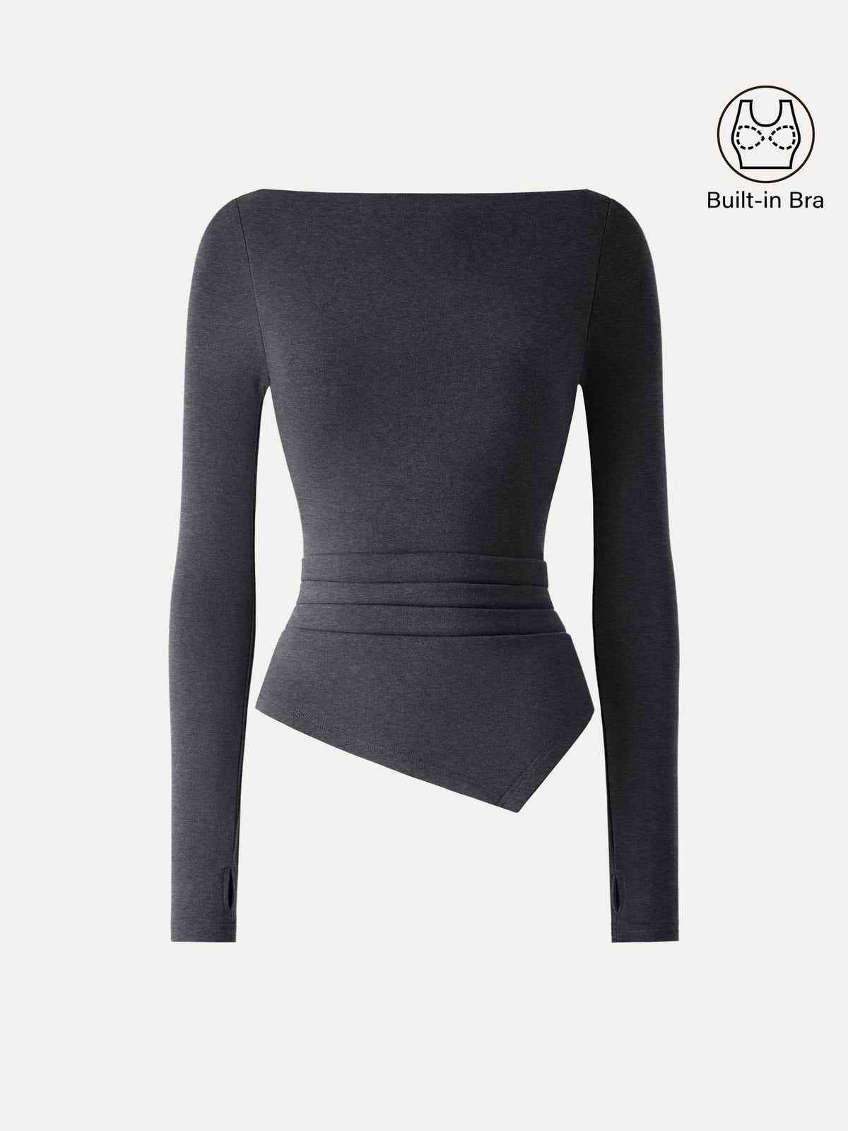 ProWarm Boatneck Side Tucks Asymmetrical Built-In Bra Top 2.0