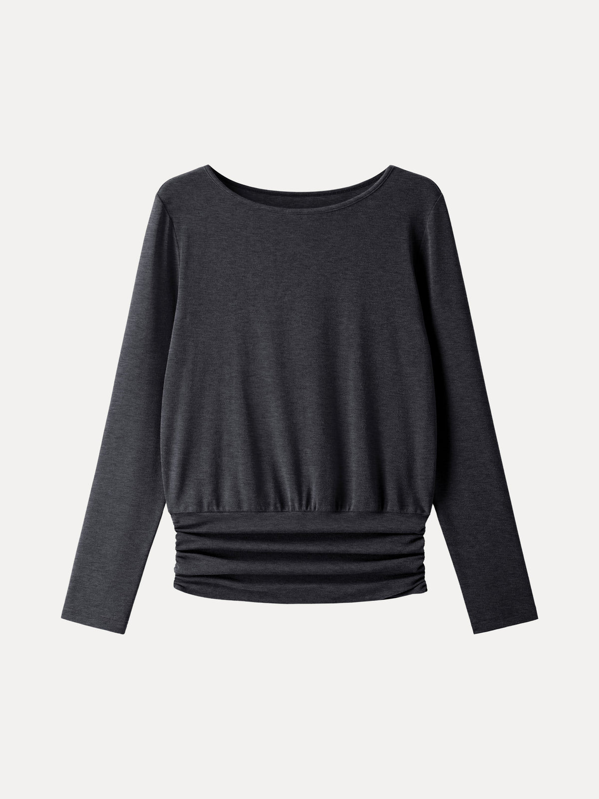 LiteWarm Boatneck Long Sleeve Ruched Banded Hem Top