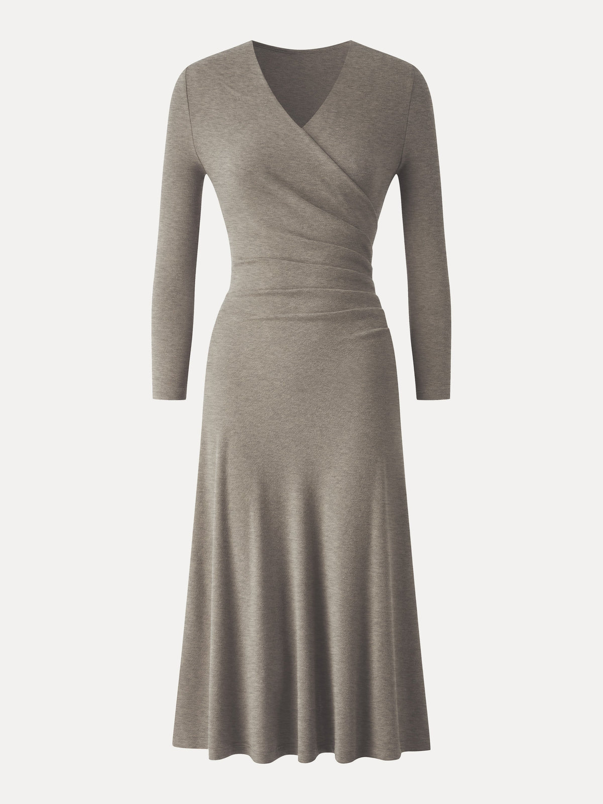 LiteWarm Surplice 3/4 Sleeve Side-Tuck Midi Dress