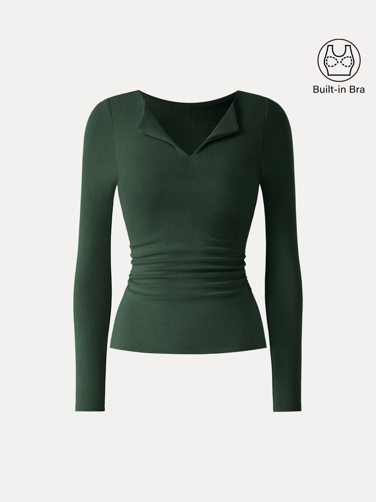 LiteWarm Flapped V-Neck Long Sleeve Ruched Built-In Bra Top 2.0