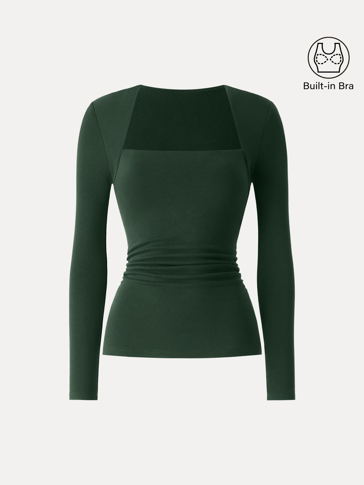 ProWarm Trapeze Neck Long Sleeve Ruched Built-In Bra Top