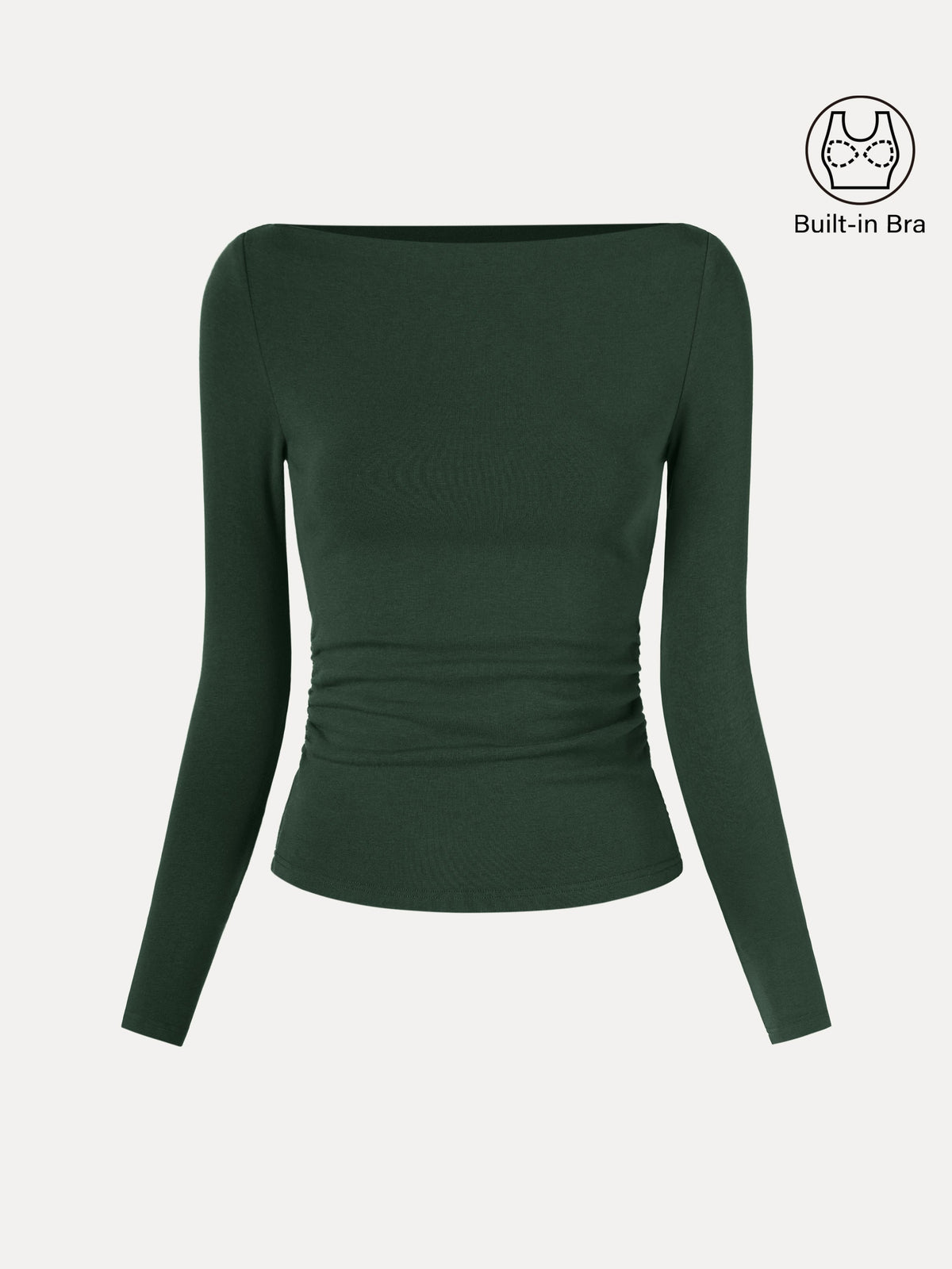ProWarm Modern Side Ruched Boatneck Built-In Bra Top 2.0