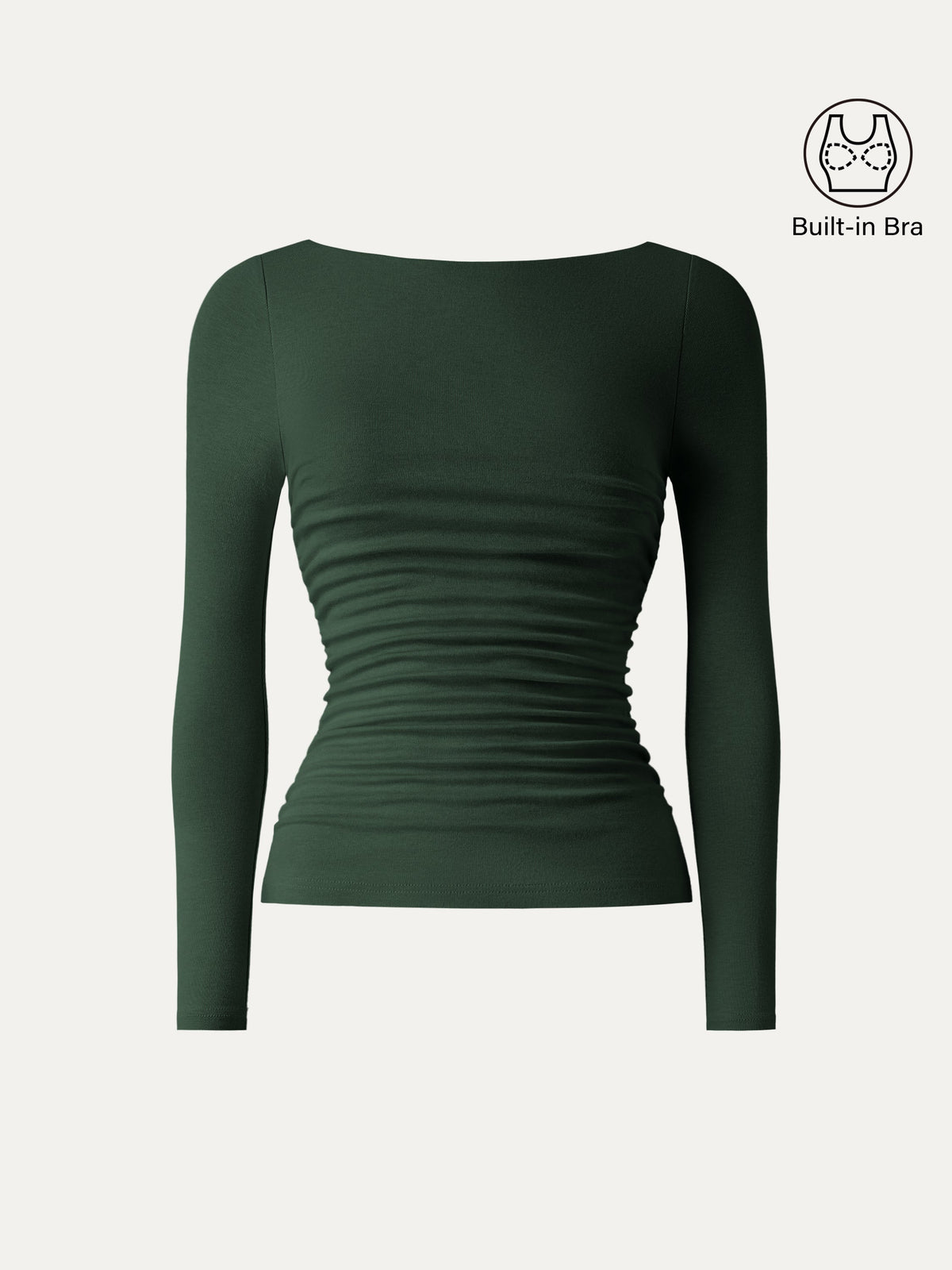LiteWarm Boatneck Ruched Built-In Bra Top