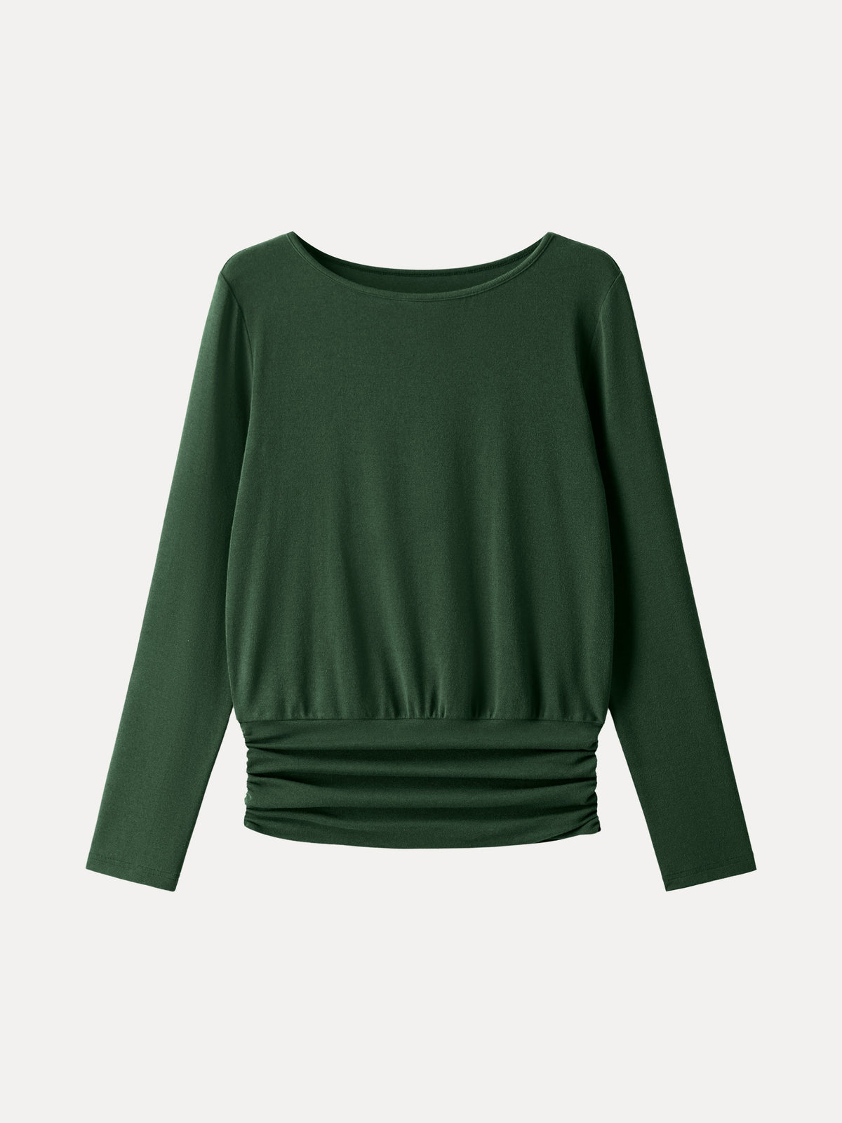 LiteWarm Boatneck Long Sleeve Ruched Banded Hem Top