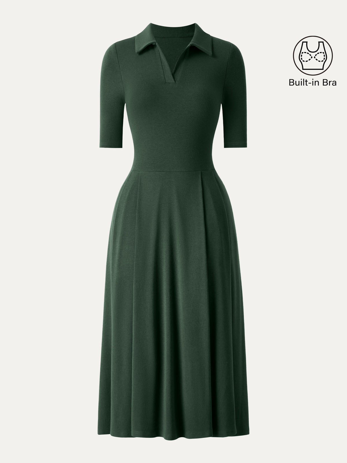 LiteWarm Polo Neck Elbow Length Sleeve Midi Built-In Bra Dress 2.0 with Pockets