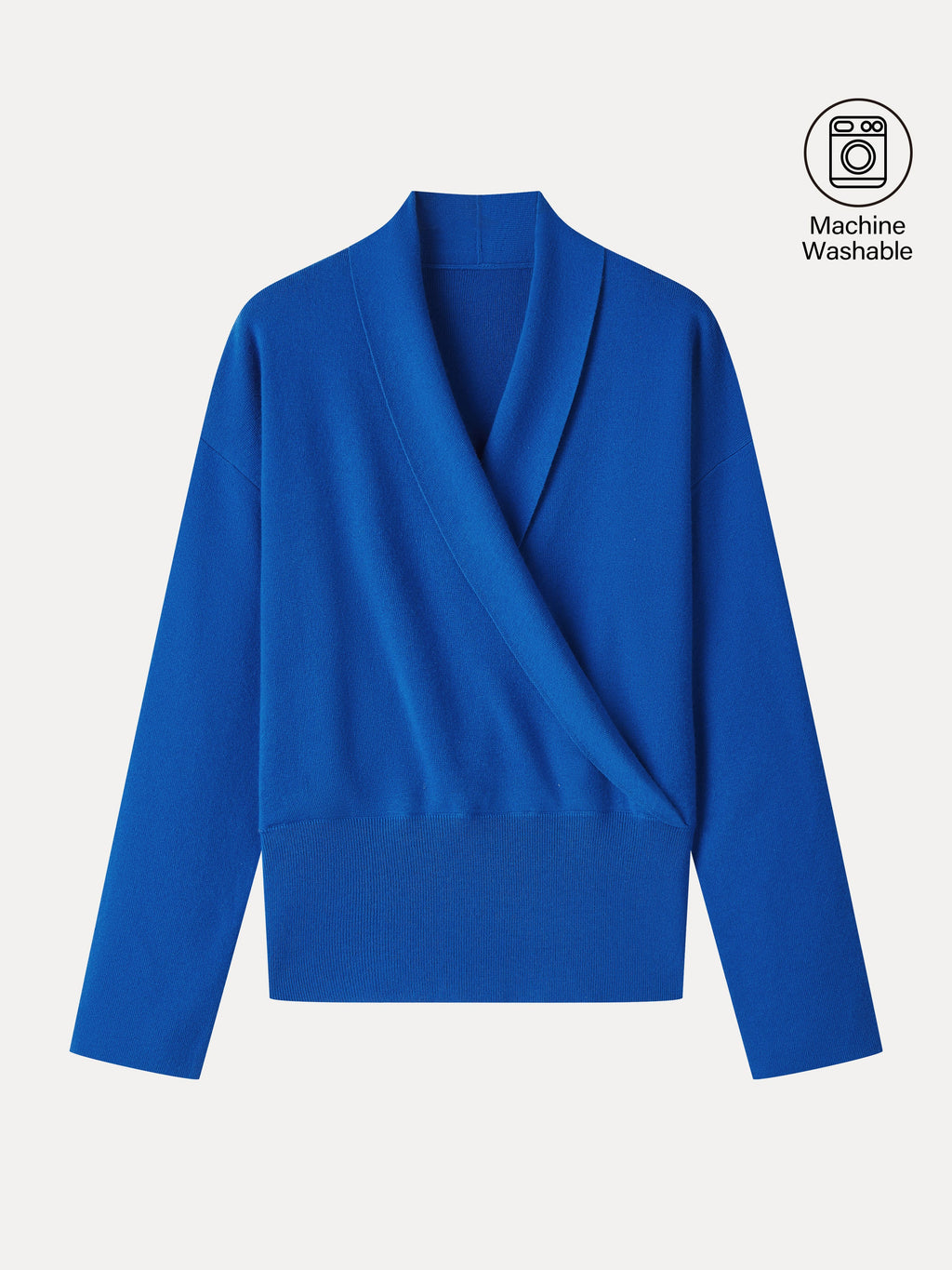 Merino Wool Blend Cross Shawl Collar Banded Sweater