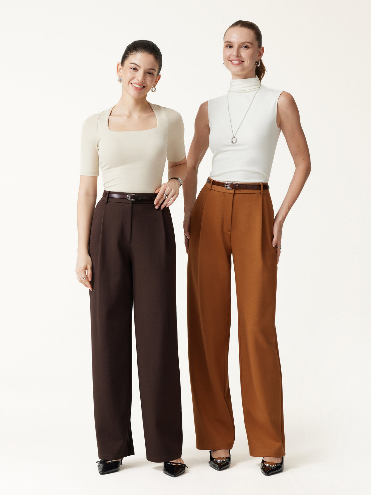Crosshatch Ponte High-Rise Straight-Leg Tuck Pants with Pockets