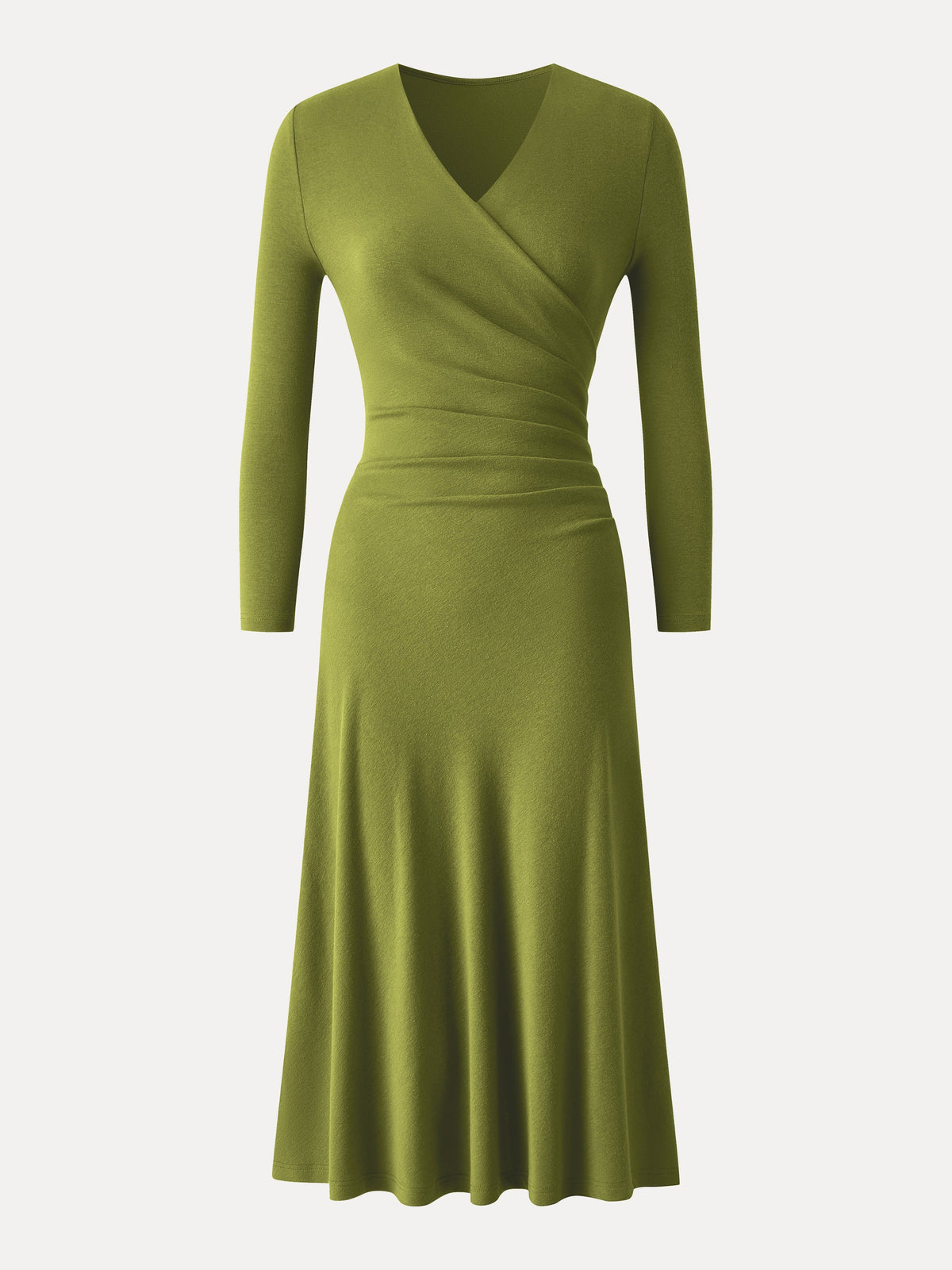 LiteWarm Surplice 3/4 Sleeve Side-Tuck Midi Dress