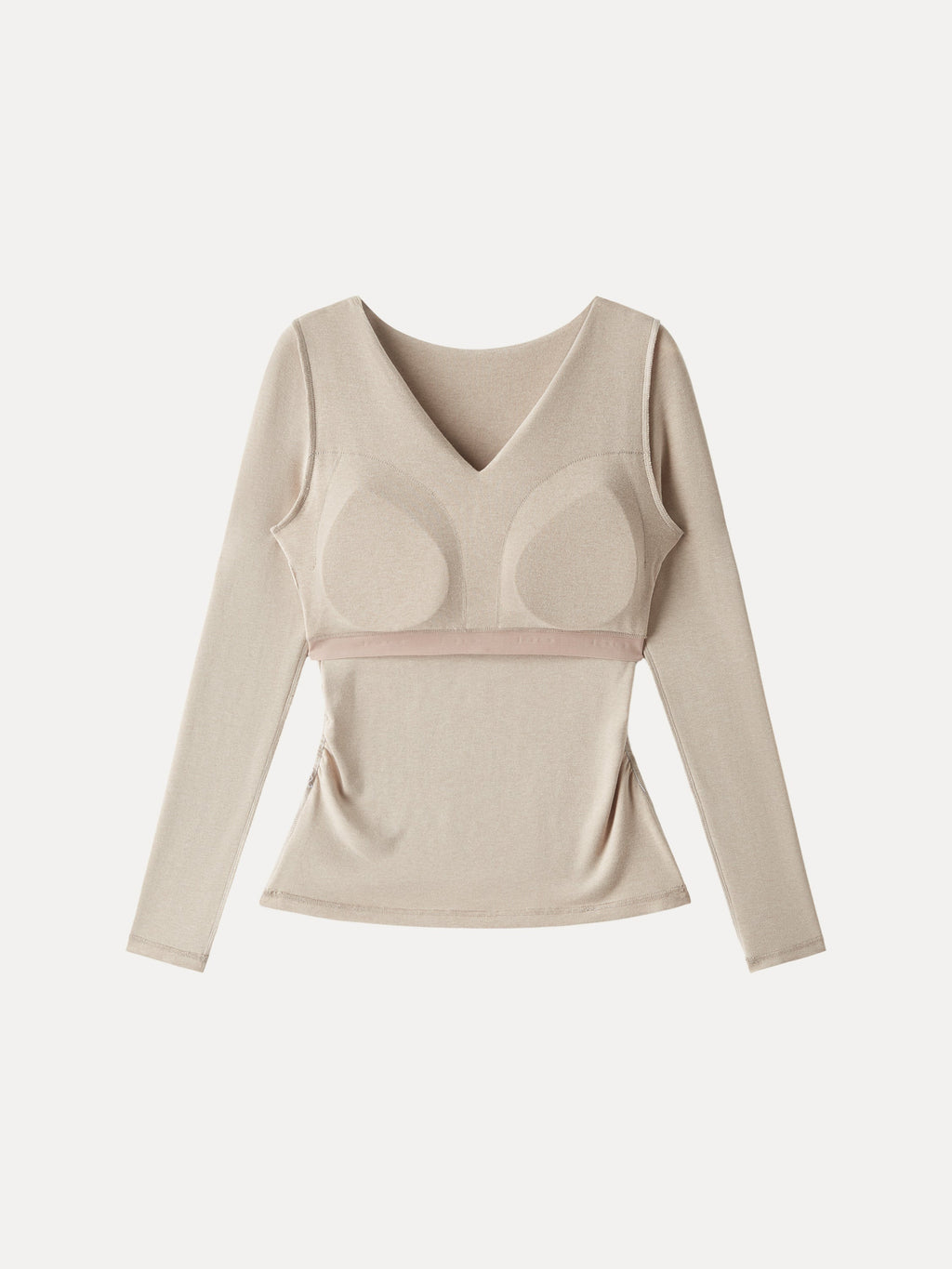 LiteWarm Flapped V-Neck Long Sleeve Ruched Built-In Bra Top 2.0