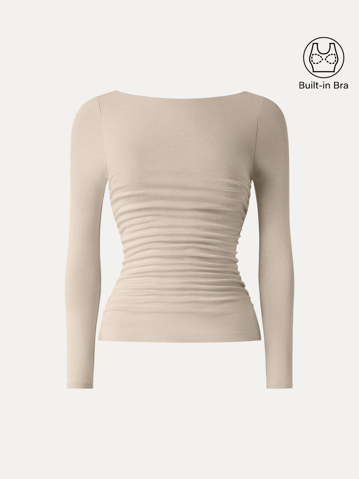 LiteWarm Boatneck Ruched Built-In Bra Top