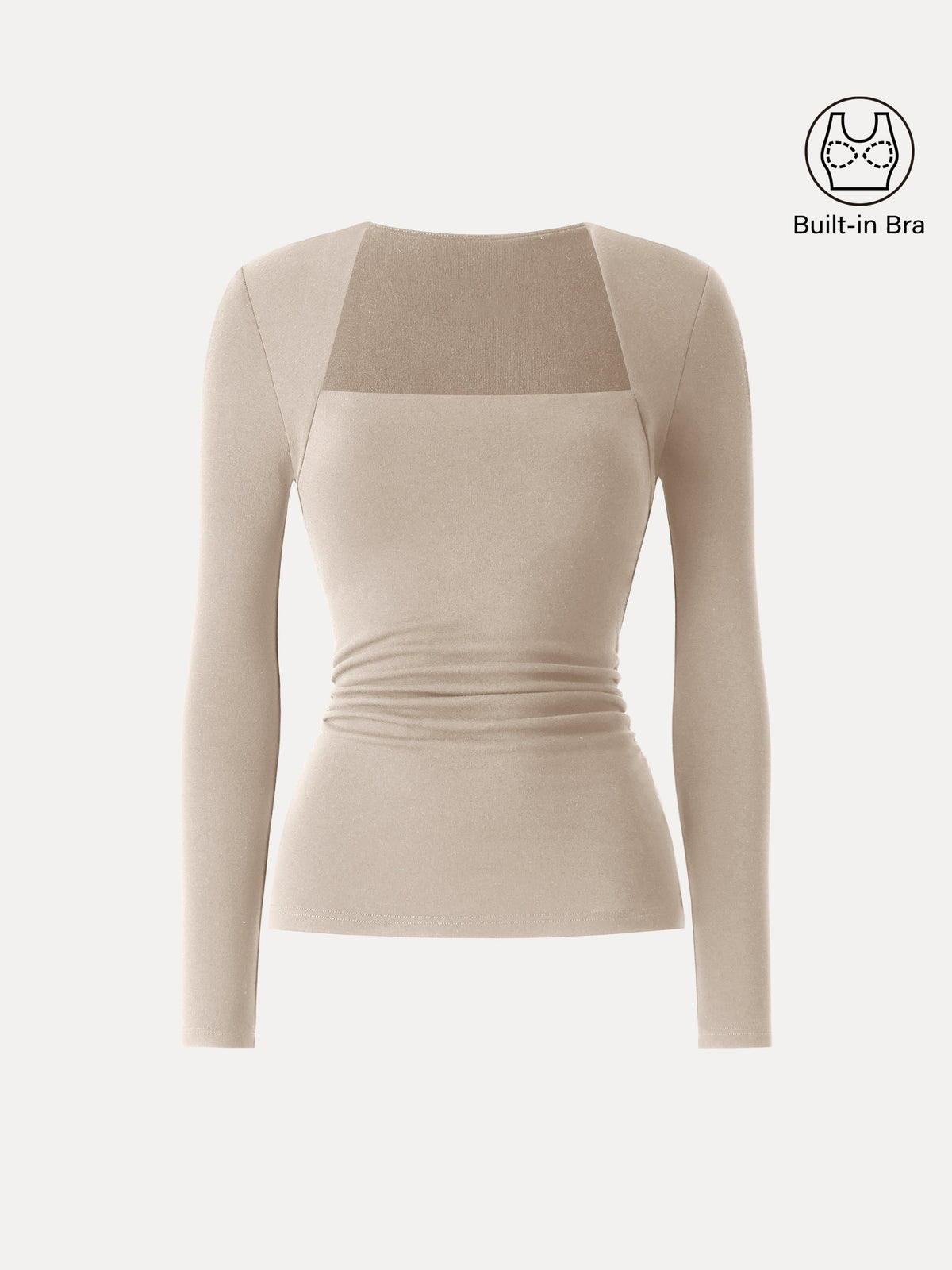 ProWarm Trapeze Neck Long Sleeve Ruched Built-In Bra Top