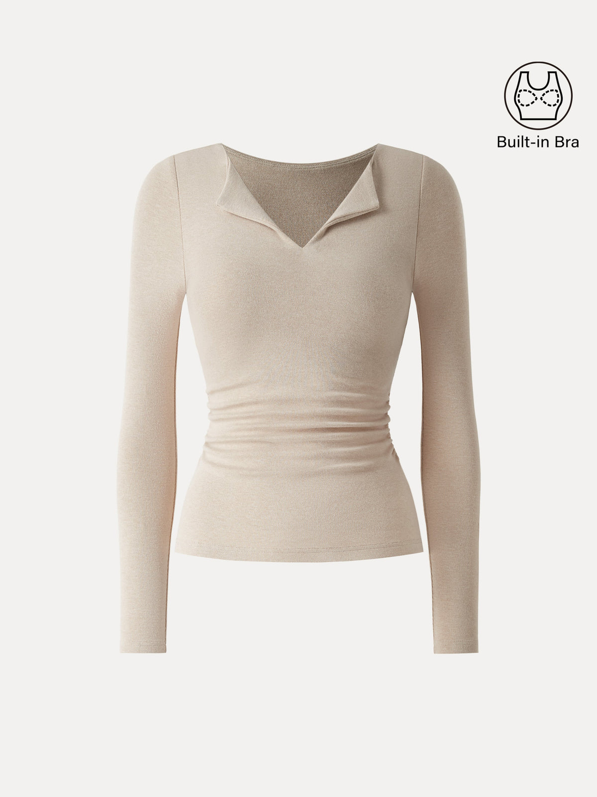 LiteWarm Flapped V-Neck Long Sleeve Ruched Built-In Bra Top 2.0