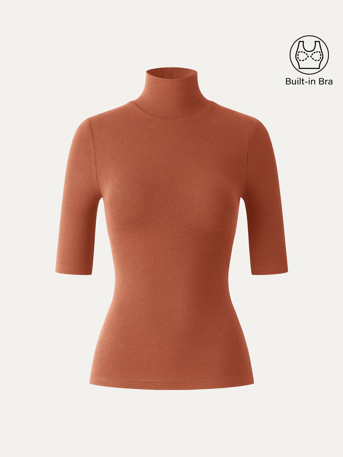 LiteWarm Essential Turtleneck Elbow Length Sleeve Built-In Bra Top 3.0