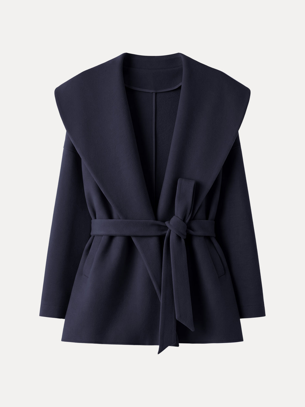 FuzzLuxe Draped Shawl Collar Long Sleeve Belted Jacket