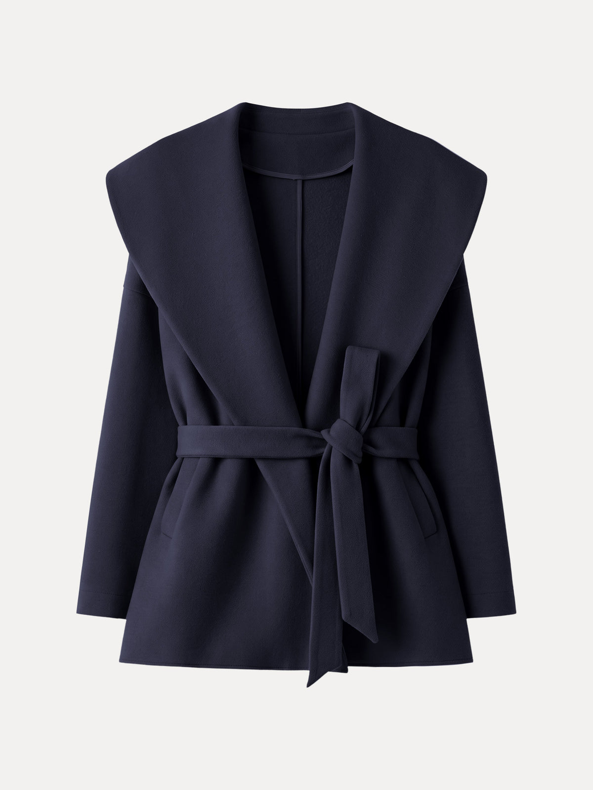 FuzzLuxe Draped Shawl Collar Long Sleeve Belted Jacket