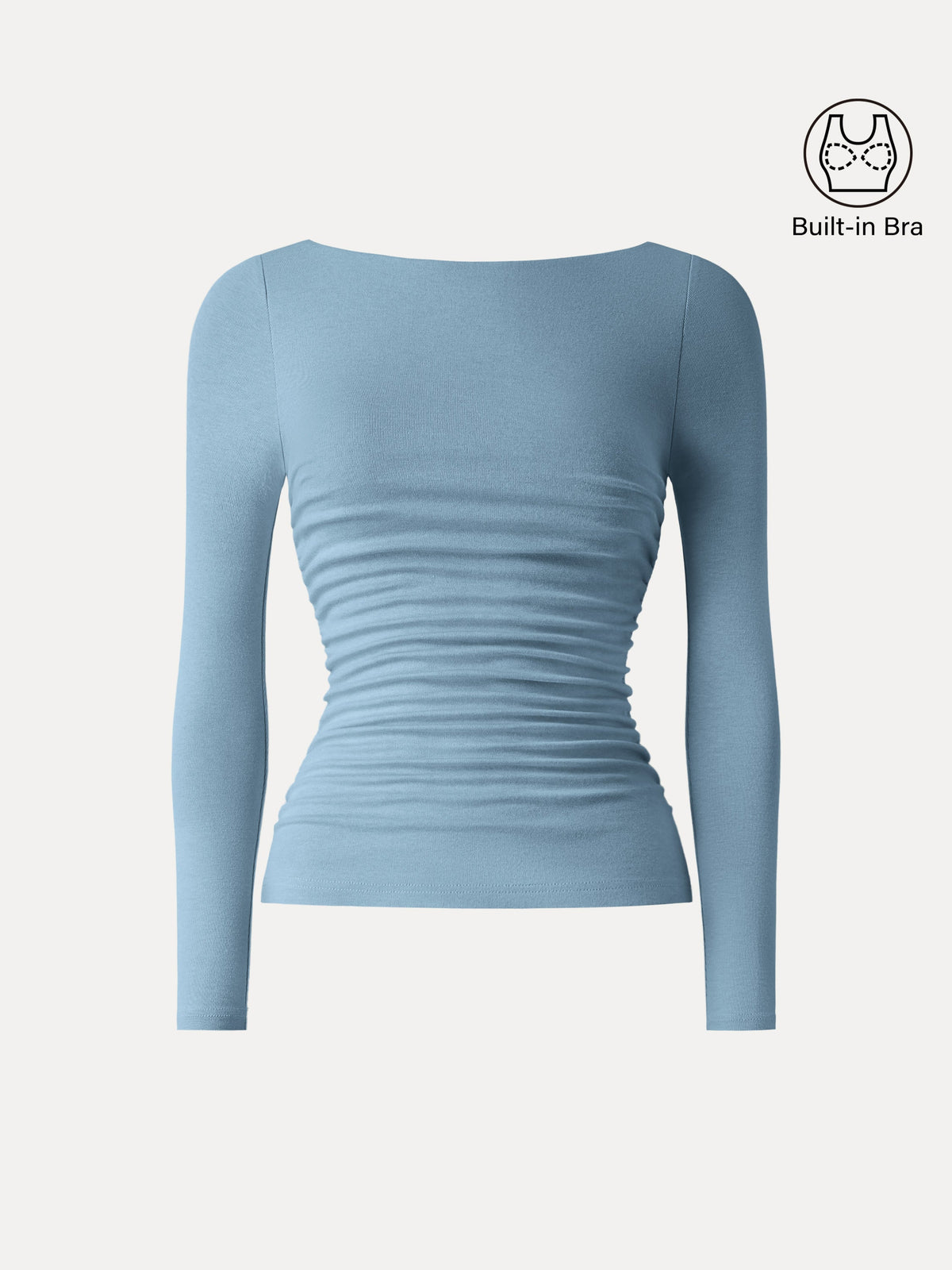 LiteWarm Boatneck Ruched Built-In Bra Top