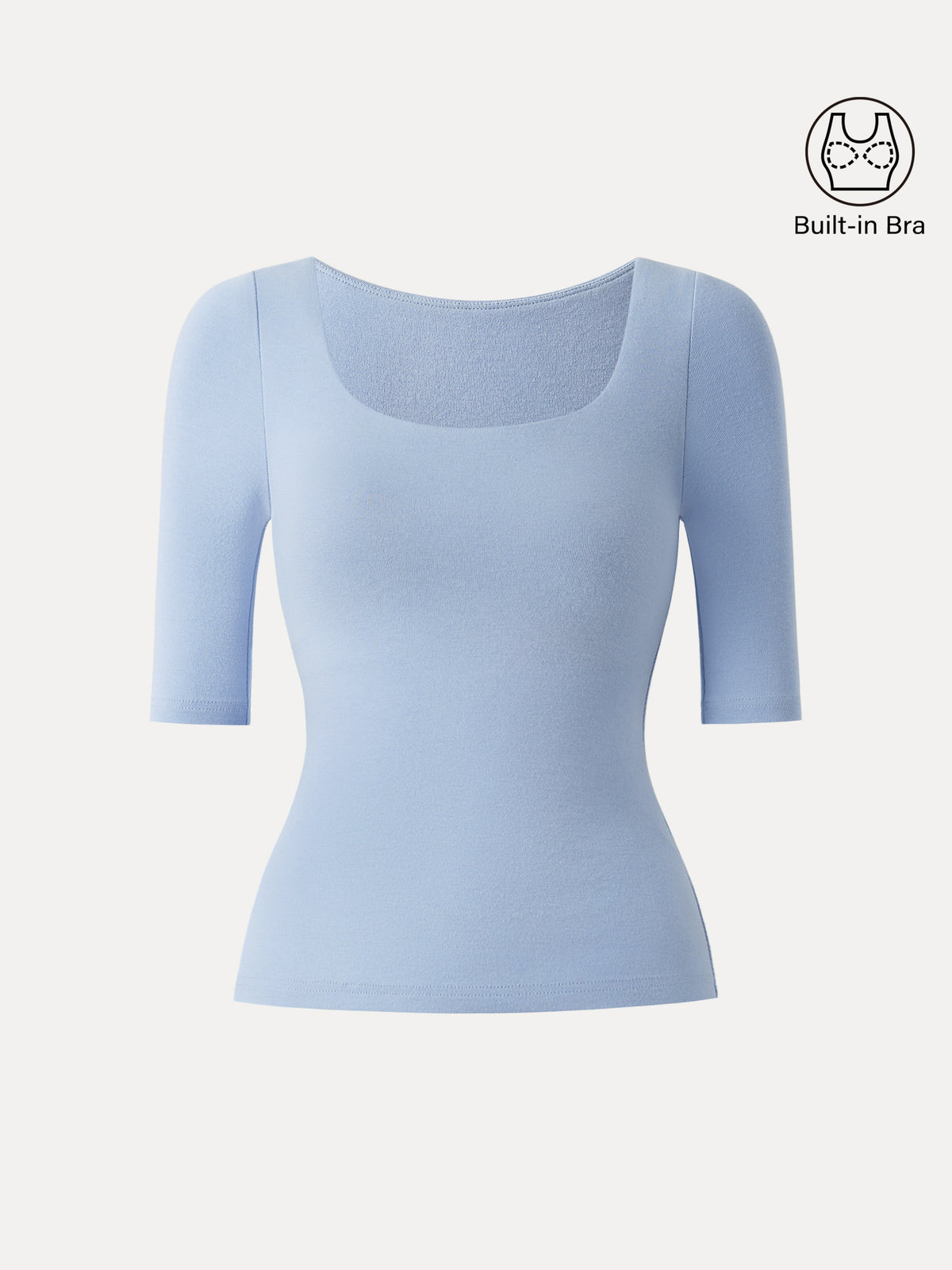 LiteWarm Essential Elbow Length Sleeve Square Neck Built-In Bra Tops 2.0